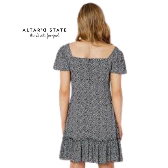 NEW Without Tags - Altar'd State Cassia Dress Black & Ivory Short Sleeve, Large - Picture 3 of 11